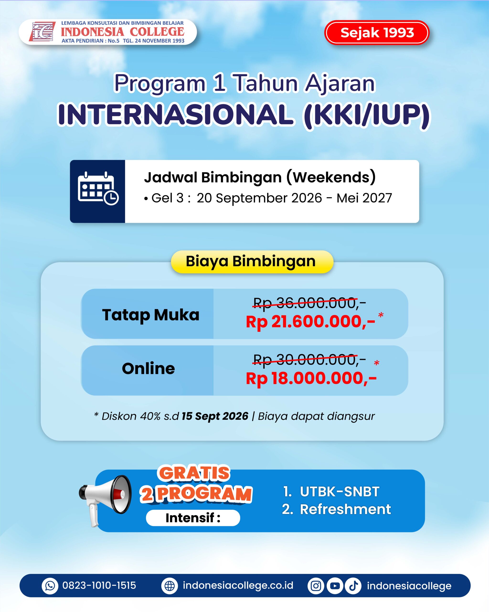 Bimbel IUP 1 tahun ajaran 2027 by Indonesia College